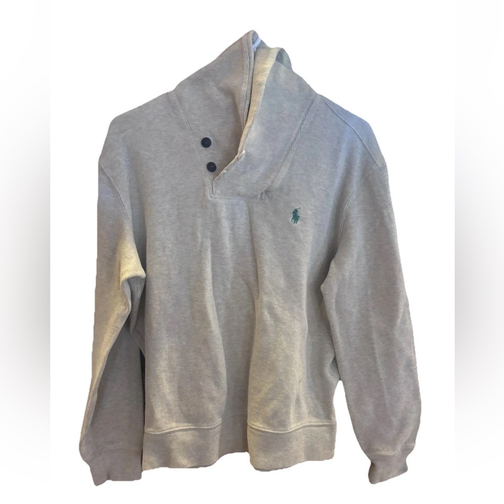 Ralph Lauren Light Gray Hoodie with Teal Pony Logo